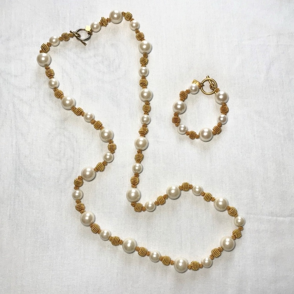 Anne Klein gold and pearl necklace and bracelet set